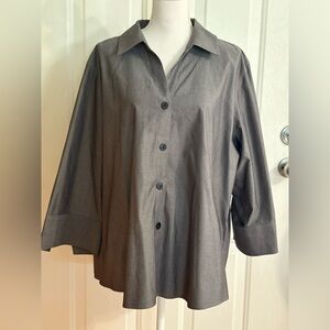 Foxcroft Non-Iron Shaped Women Top Blouse Shirt Size 22W Gray Button Up Cotton
